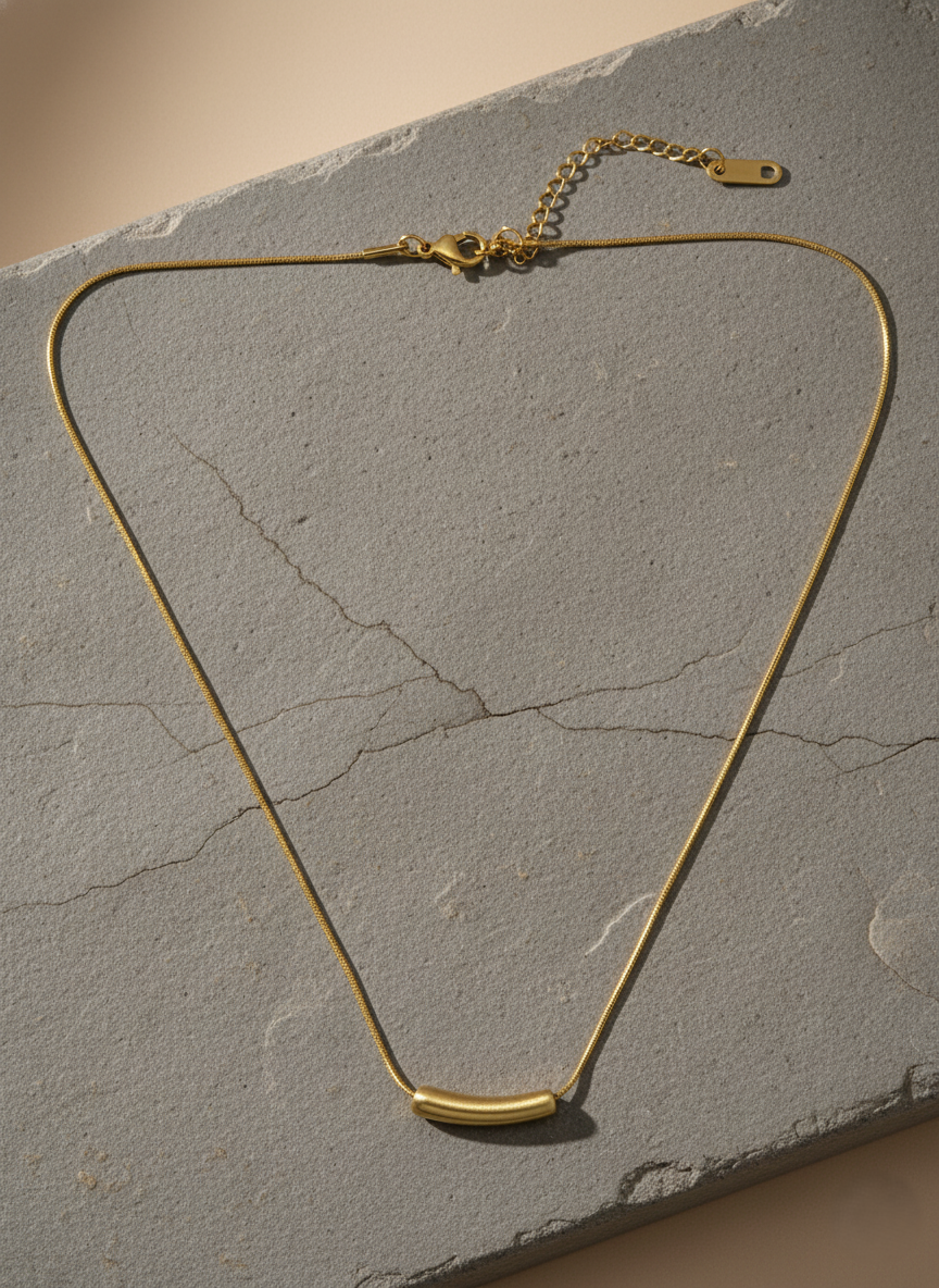 Minimalist Gold Tube Pendant Necklace | Sleek Snake Chain Jewellery LN10327
