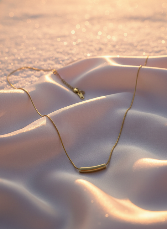 Minimalist Gold Tube Pendant Necklace | Sleek Snake Chain Jewellery LN10327