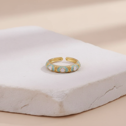 Mint & White Enamel Gold Adjustable Statement Ring LR10223
