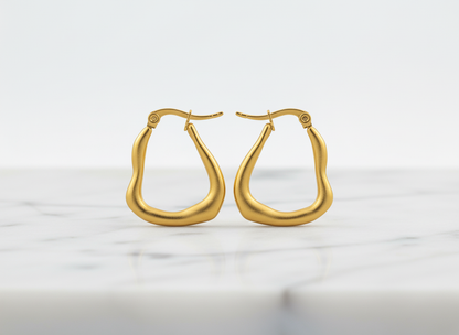 Modern Abstract Gold Hoop Earrings – Matte Finish Geometric Hoops LE10309