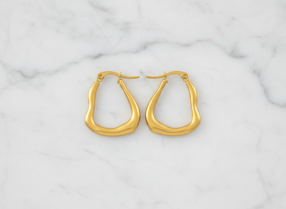 Modern Abstract Gold Hoop Earrings – Matte Finish Geometric Hoops LE10309