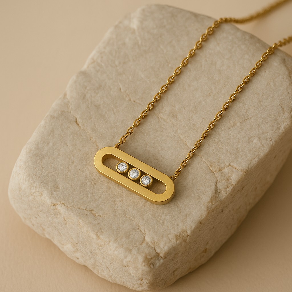 Modern Bar Necklace Gold Vermeil with Three Floating Stones  Minimalist Jewelry LN10105