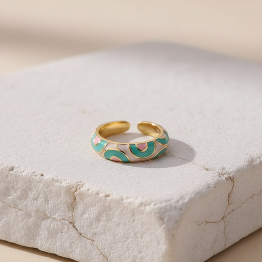 Pastel Enamel & Gold Adjustable Ring in Pink and Mint LR10214