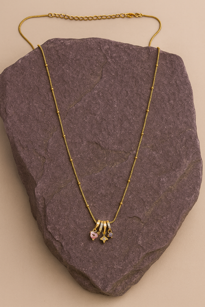 Pastel Gem Trio Charm Necklace on Beaded Snake Chain LN10274