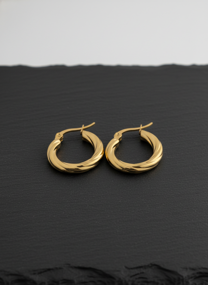 Polished Twisted Gold Hoop Earrings – Classic Round Design with Modern Shine LE10317