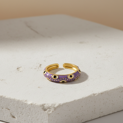 Purple Enamel & Gold Adjustable Evil Eye Ring LR10219