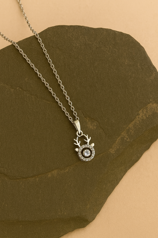 Reindeer Halo Crystal Pendant Necklace in Silver LN10281