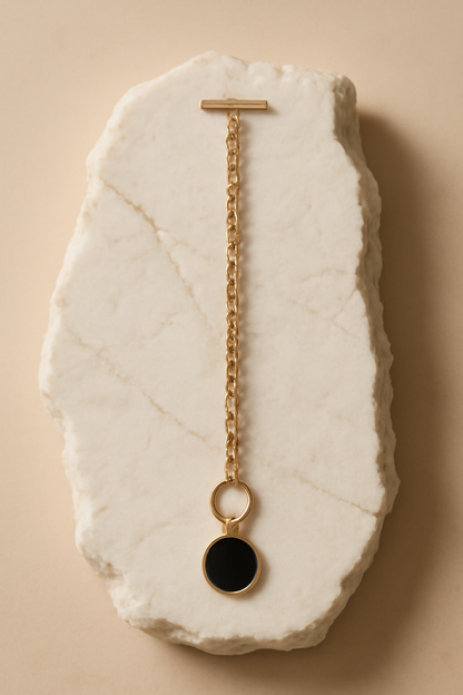 Rose Gold Chain Bracelet with Black Enamel Pendant  Modern Toggle Clasp Jewelry LB10084