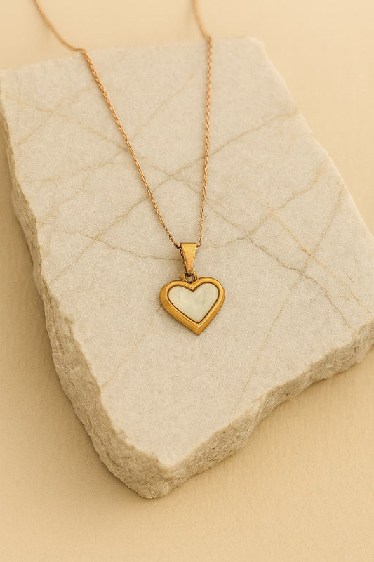 Rose Gold Heart Pendant Necklace with White Inlay – Minimalist Love Jewelry LN10146