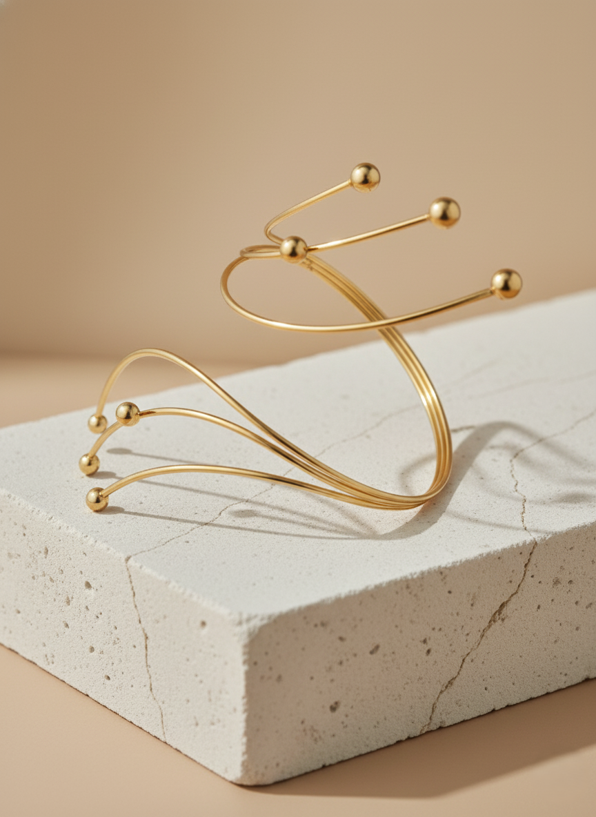 Sculptural Sphere & Wire Arm Cuff | Unique Designer Statement Jewellery LB10207