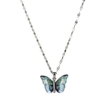 Silver Butterfly Pendant Necklace – Elegant Blue Crystal Charm LN10317