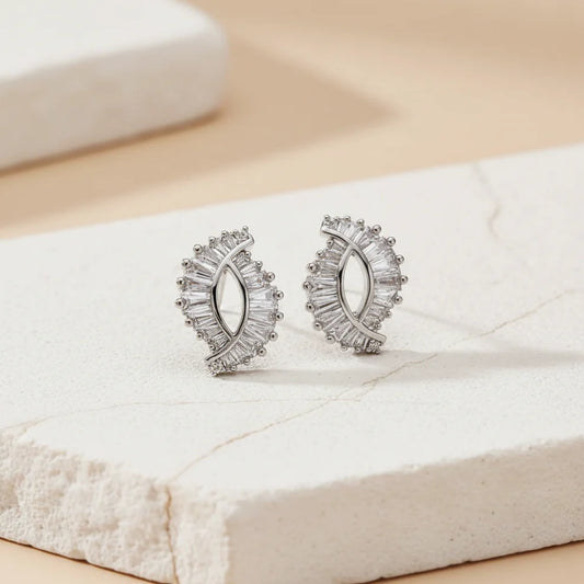 Silver Jewellery Combo Set – Crystal Stud Earrings, Two-Tone Pendant Necklace & Heart Charm Bracelet (Anti-Tarnish) LCS10124