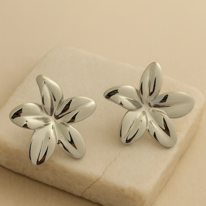 Silver Five‑Petal Flower Stud Earrings LE10228