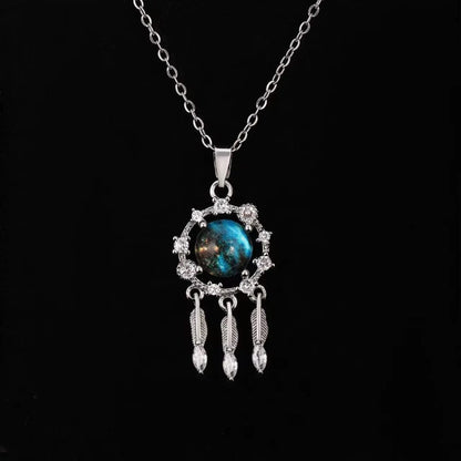 Silver Galaxy Dreamcatcher Pendant Necklace LN101077