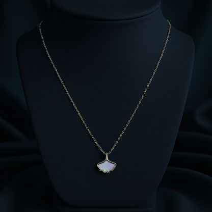 Silver Ginkgo Leaf Mother of Pearl Pendant Necklace LN10206
