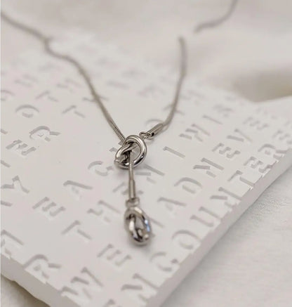 Silver Knot Lariat Necklace Y Necklace  Minimalist Modern Jewelry LN10117
