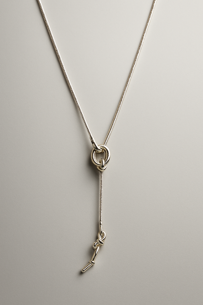 Silver Knot Lariat Necklace Y Necklace  Minimalist Modern Jewelry LN10117
