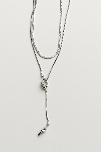 Silver Knot Lariat Necklace Y Necklace  Minimalist Modern Jewelry LN10117