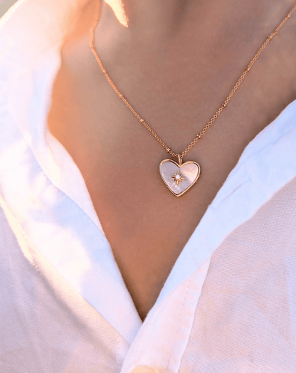 Sunkissed Heart Glow Necklace Gold Vermeil Heart Pendant with Mother of Pearl LN10101