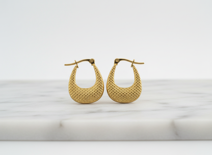 Textured Gold Drop Hoop Earrings – Modern Matte Finish Statement Hoops LE10311