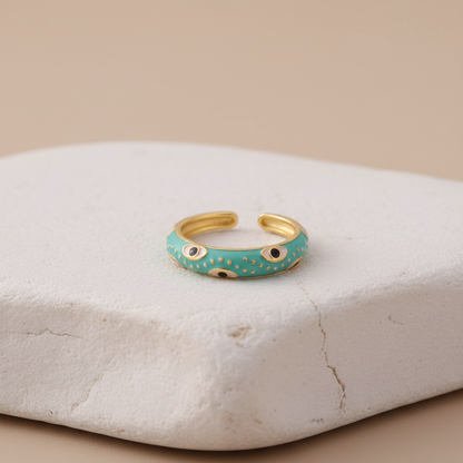 Turquoise Enamel & Gold Adjustable Evil Eye Ring LR10217
