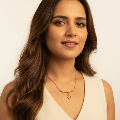 Gold Hammered Bar Necklace with Sunburst Pendant LN10189