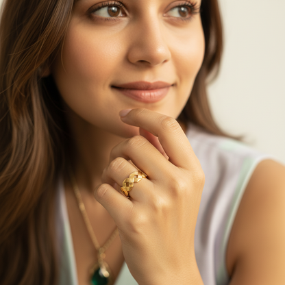 Gold Woven Lattice Open Adjustable Ring LR10133