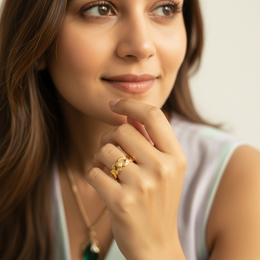 Gold Woven Lattice Open Adjustable Ring LR10133