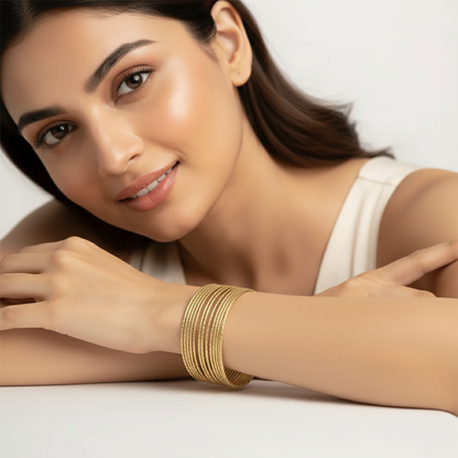 Textured Gold Wire Cuff Bracelet – Modern Multi-Strand Open Bangle LB10197