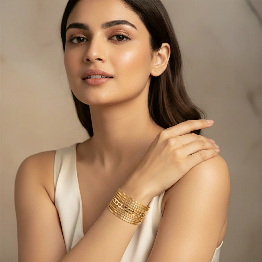 Textured Multi-Layer Gold Cuff Bracelet – Contemporary Open Bangle LB10194