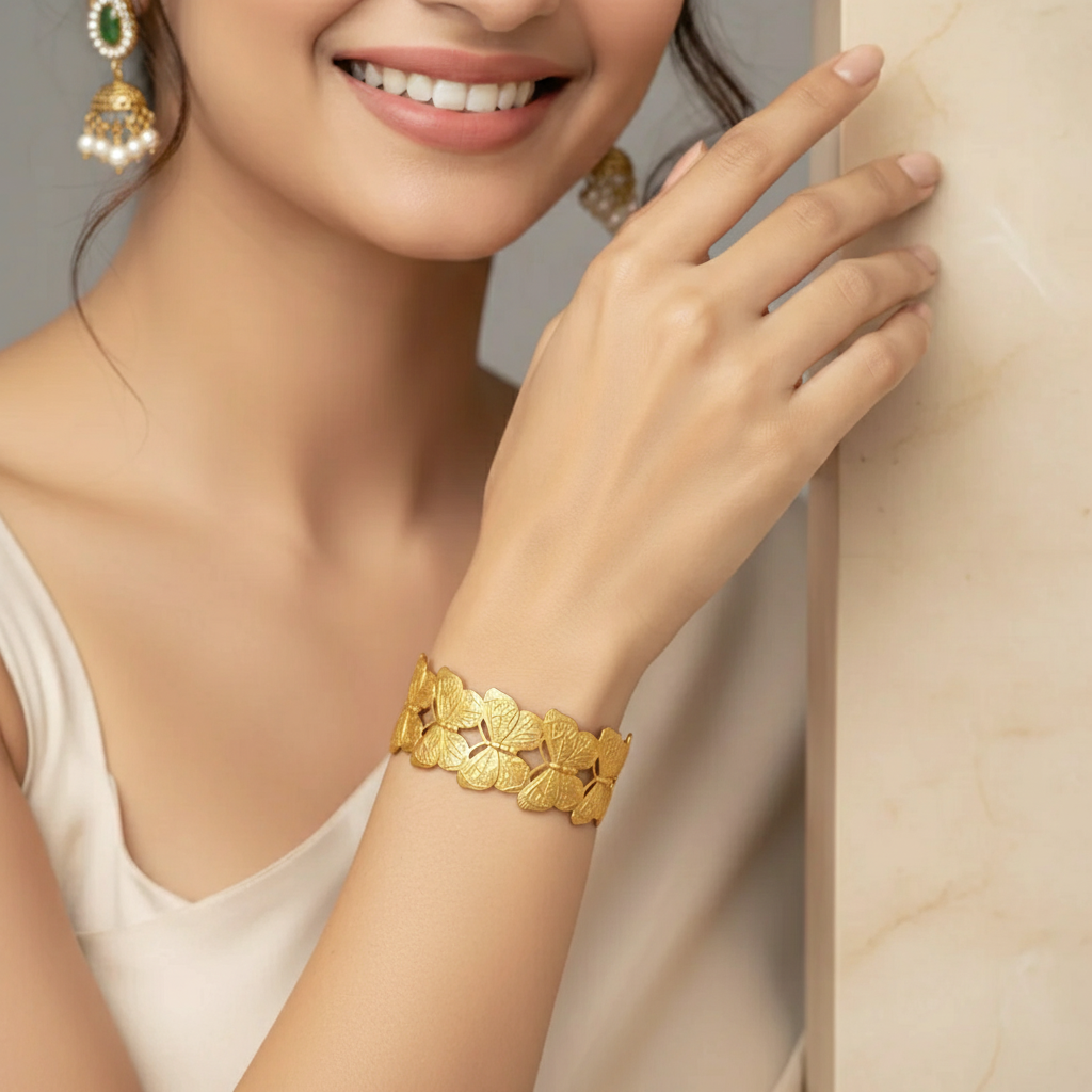 Butterfly Gold Cuff Bracelet – Nature-Inspired Statement Bangle LB10191