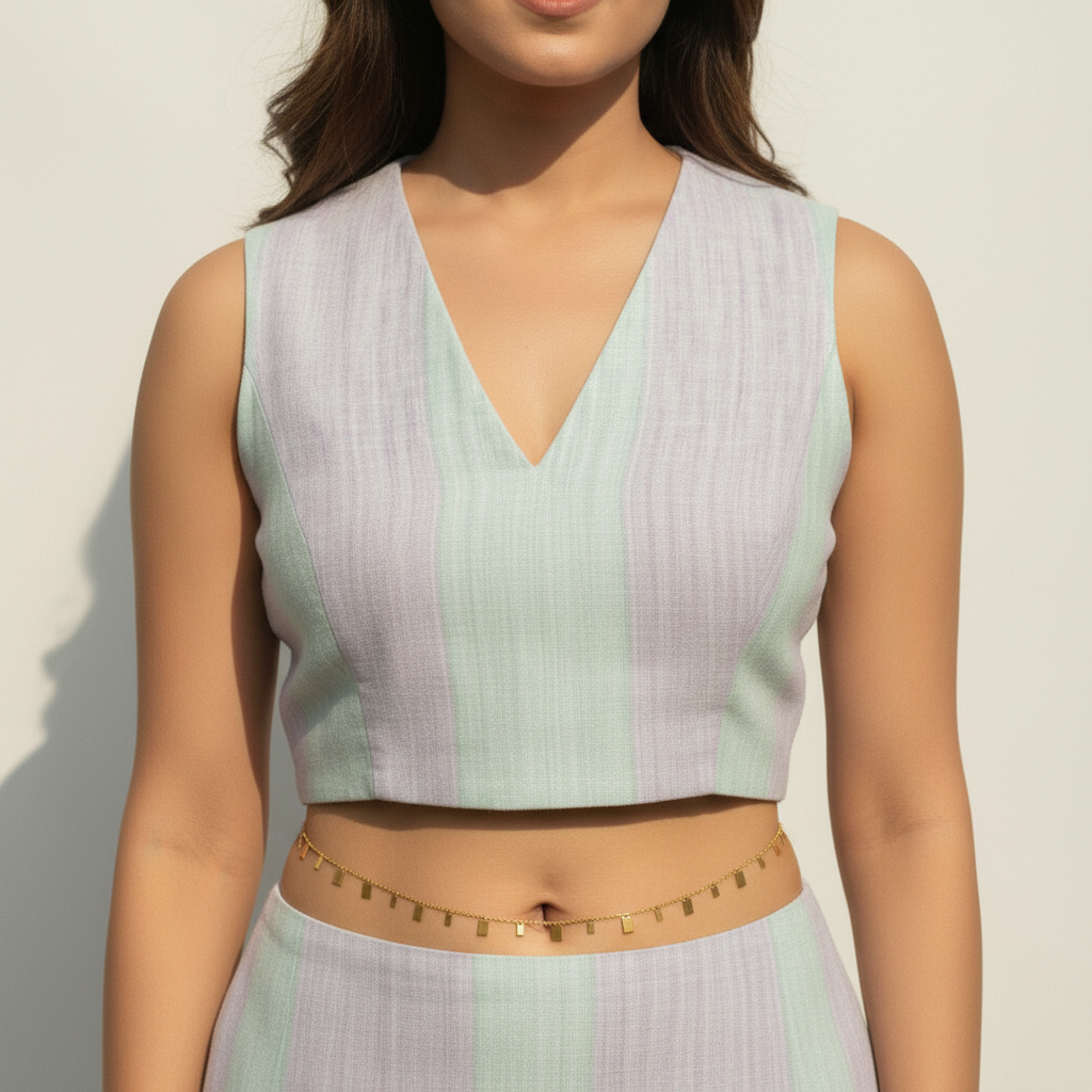 Gold Rectangle Charm Waist Chain – Minimalist Belly Chain Jewellery for Women LW10103