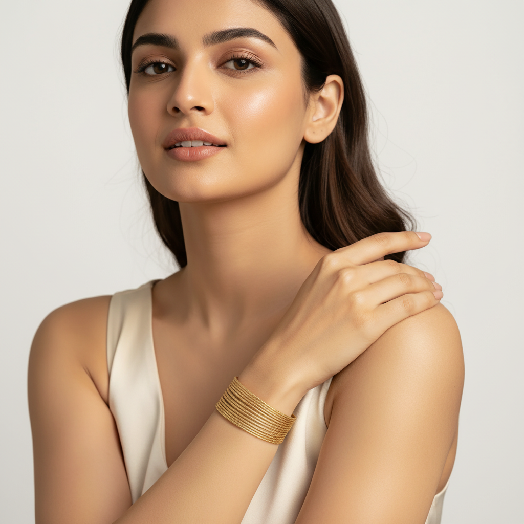 Textured Gold Wire Cuff Bracelet – Modern Multi-Strand Open Bangle LB10197